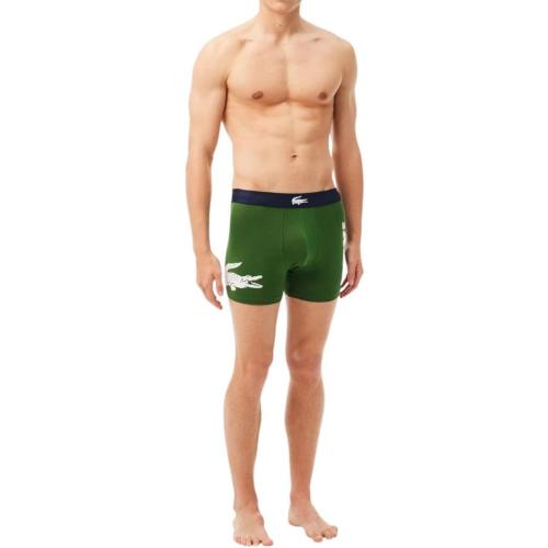 Size Large Lacoste mens Cotton Stretch Big Croc Print Boxer Briefs, 3-pack