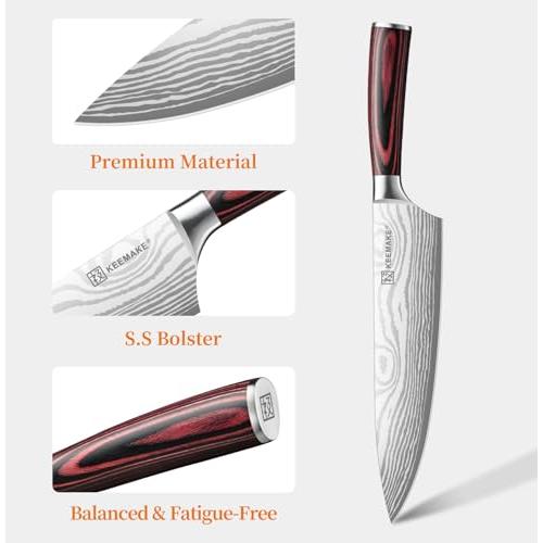 KEEMAKE 8 Chef Knife, Ultra Sharp Kitchen Knife with Ergonomic Handle