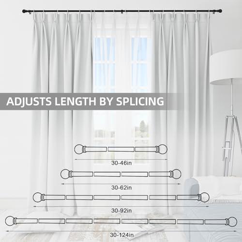 Thestoa 2 pack Black Curtain Rods for Windows 48 to 92 inch, Adjusts Length by Splicing, 5/8 Diameter Matte Black Small Curtain Rods for Bedroom, Living Room, Kitchen, Outdoor, Farmhouse
