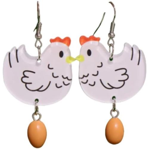 Fun Cartoon Chicken & Egg Acrylic Dangle Earrings kawai weird cute earrings