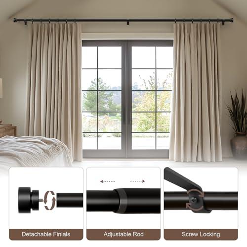 Lootkell Black Curtain Rods for Windows 48 to 84 Inches Adjustable Heavy Duty 1 Diameter Window Curtain Rod with Decorative Finials for Outdoor Farmhouse Bedroom Kitchen Living Room
