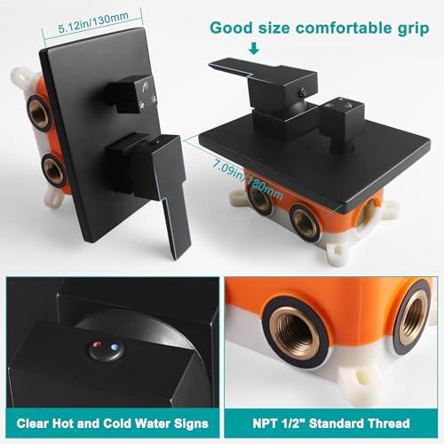 SKOWLL Shower Valve 3 Function Matte Black Wall Mount Shower Valve Kit Replacement 3 Way, Single-Handle Bathtub Water Control Valve Trim Rough in Valves Included