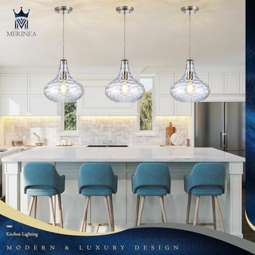 Clear 11 Smoked Hammered Glass Pendant Light – Modern Ceiling Hanging Fixture with Brushed Nickel Finish for Kitchen Island, Dining Room, Hallway, Entryway – E26 Base