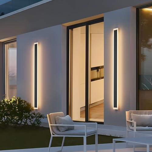 2 Pack 47.2In Long Outdoor Wall Light IP65 Waterproof,35W Black Modern LED Exterior Wall Sconce 3000K Linear Wall Mount Lighting for House Porch Courtyard