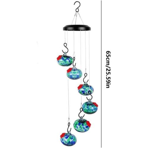 Garden Wind Chime Hummingbird Feeder - Leak-Proof Outdoor Hanging Decor Metal Nectar Dispenser 65cm Weather Resistant(Blue)