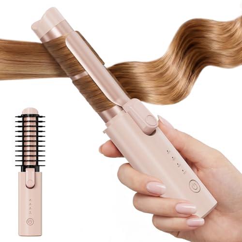 CARESKY® Cordless Curling Iron Brush, Portable Travel Curling Iron with Safety Lock, Rechargeable Heated Round Brush with 200 Million Negative Ions, 1 1/5 inch Battery Hair Curler Brushfor Styles