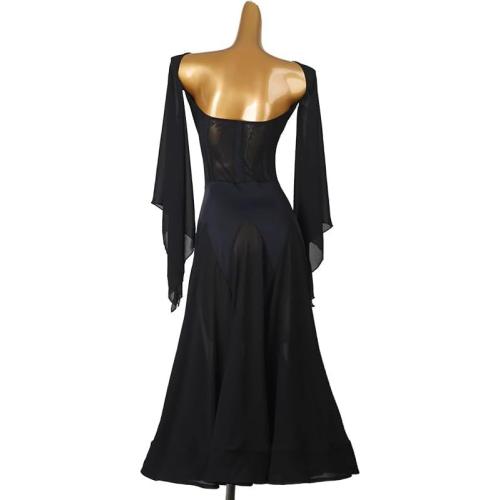 Women's Medium Waltz Performance Dancing Outfit Mesh Standard Ballroom Dresses V Neck Tango Flamenco Competition Clothing