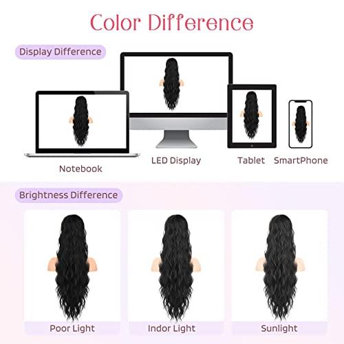 HOOJIH Ponytail Extension, Drawstring Ponytail Hair Extensions 26 Inch Long Curly Wavy Ponytail Natural Wavy Synthetic Hairpiece for Women Daily Use - Light Golden Blonde with White Blonde