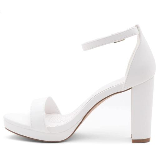 Size 8.5 Color White Shoe Land Women's Platform Heels - Chunky Block Heeled Sandals with Ankle Strap, Open Toe Dressy High Heels for Women, Comfortable Prom, Wedding & Party Pumps 2025