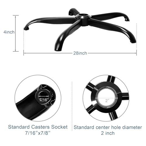Frassie 28 Inch Office Chair Metal Base Replacement Heavy Duty 2500 Lbs Computer Desk Chair Stool Base Part with 5 Casters
