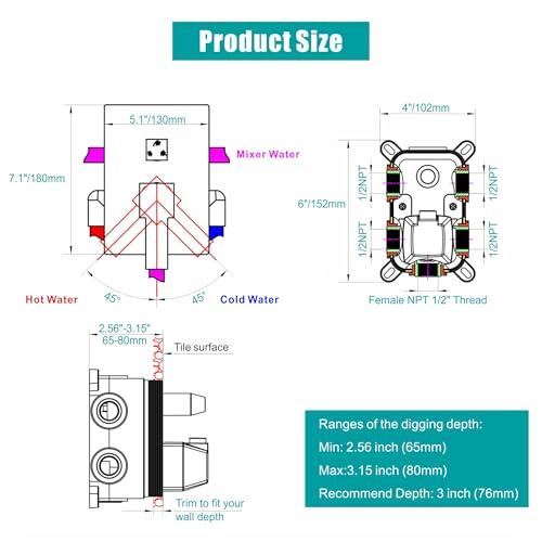 SKOWLL Shower Valve 3 Function Matte Black Wall Mount Shower Valve Kit Replacement 3 Way, Single-Handle Bathtub Water Control Valve Trim Rough in Valves Included