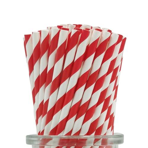 Biodegradable Red Striped Straws Bulk 100, Disposable Red and White Coca Cola Party Paper Straws for Cocktail, Milkshake, Coffee, Lemonade