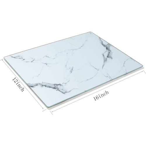 JAMBALAY Tempered Glass Cutting Board for Kitchen 12x 16 White Glass Cutting Board with Design, Marble Chopping Board with Non-Slip Foot, Heat & Shatter Resistant, Dishwasher