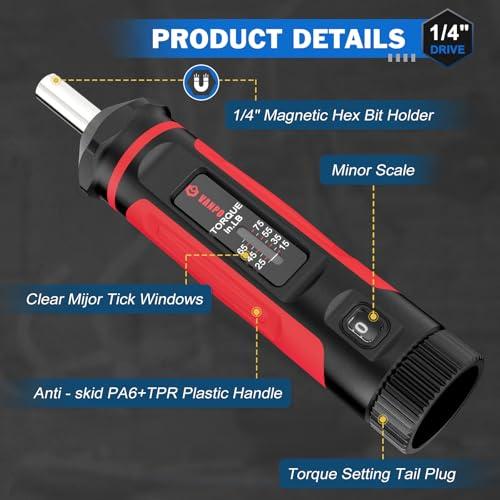 VANPO Torque Screwdriver 15-75 in-lb, 1/4 Drive Precision Driver Set