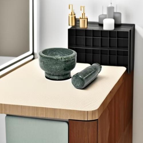 4 Diameter Natural Stone Mortar and Pestle Set as Spice Grinder, Medicine Masher - Okhli and Musal (Green Deep)