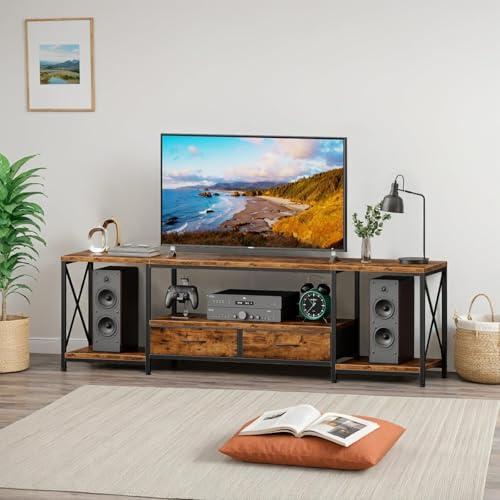 LED TV Stand for 75 70 Inch TV with Fabric Drawers LED Entertainment Center Television Stands with Storage Shelves for Living Room, Bedroom, TV Console Table 63 Rustic Brown