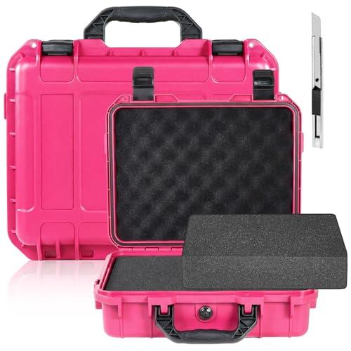 Relaxweex 11.3 x 12.4 x 6.5 Inch Hard Case, Grid Shell, Rose Red | Waterproof Portable Protective Case with Knife, DIY Customizable Foam Insert, Camera Drones Equipment Tools Test Instruments