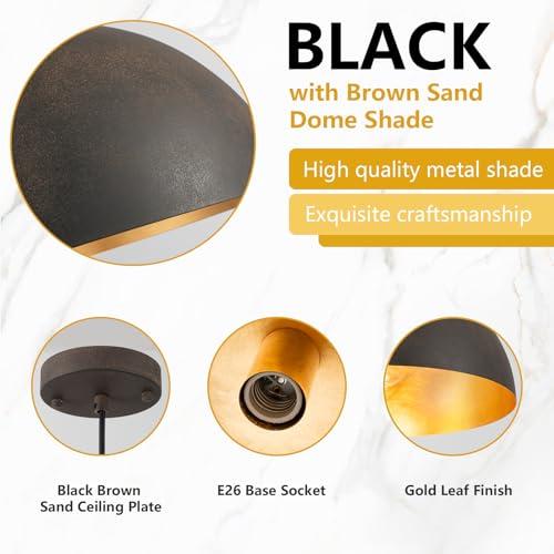 Farmhouse Pendant Light,15.7 Black with Brown Grain Industrial Dome Light Fixture,Adjustable Vintage Chandelier for Kitchen Island,Dining Room,and Bedroom