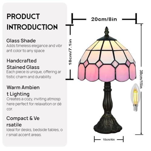 8 Tiffany Style Table Lamp, Vintage Handmade Stained Glass Shade Lighting, Bedroom Bedside Light, Study Desk Lamp, Office Accent Lamp