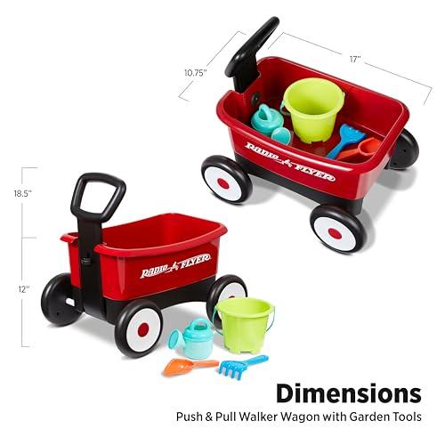 Radio Flyer Push & Pull Walker Wagon with Garden Tools, Ages 1-4 Years, Red