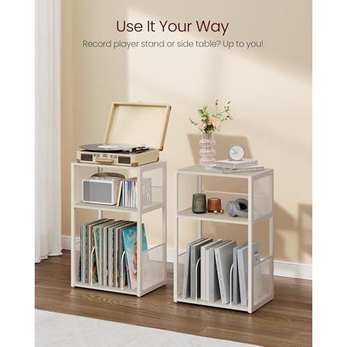 VASAGLE 3-Tier Record Player Stand, Vinyl Record Storage up to 100 Albums