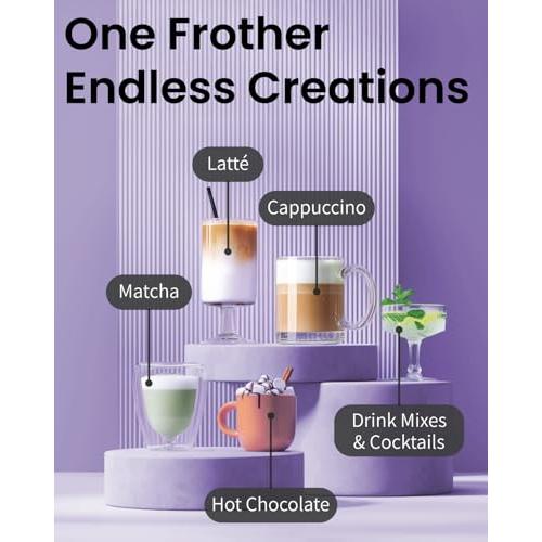 Milk Frother Wand & Electric Stirrer with Stand - Turbo Coffee & Milk Frother Handheld - Hand Held Coffee Mixer Wand & Cold Foam Maker for Frothy Cappuccinos, Lattes & Drink Mixes at Home (Black)