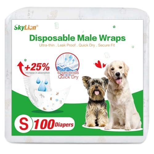 Dog Diapers Male Disposable Super Absorbent, 100 Count, Male Dog Wraps Leak Proof, Ultra Dry & Breathable, Small