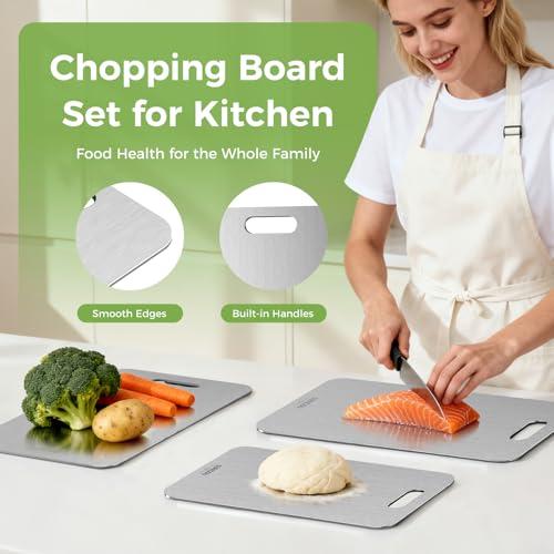 Titanium Cutting Board Set of 3, 100% Double-Sided Titanium Cutting Boards for Kitchen, Dishwasher Safe Non-Toxic Chopping Boards for Meat, Vegetables, Fruits, Raw and Cooked Food Prep (M L XL）
