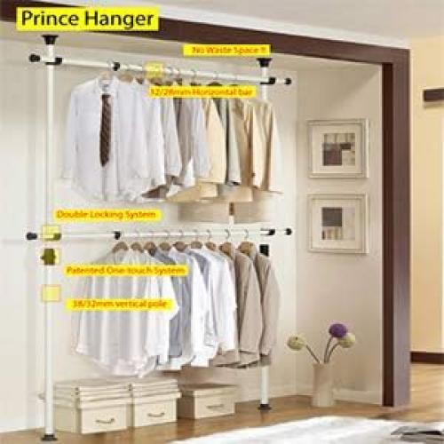 PRINCE HANGER Heavy Duty Adjustable Garment Rack – One Touch System for Easy Assembly, 352 LBS Load Capacity, Freestanding Metal Wardrobe Closet Rack Ivory (Width Adjustable, PHUS-0023)