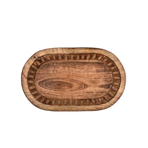 Kaizen Casa Decorative Bowl Mango Wood for Home Decor, Unique Centerpiece Bowl, with Hand Carved Vertical Stripes for Home Decor, Bathroom, Kitchen Counter, & More (10 x 6 x 2)