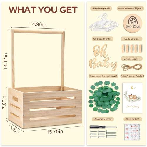Wooden Baby Shower Crate Closet - Personalized Baby Gift Baskets with Hangers, Large Newborn Boys Girls Clothes Storage Box for Newborn New Parent