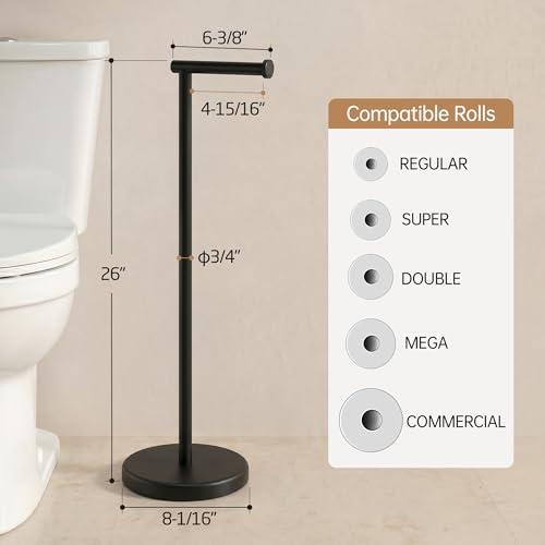 KES 26 H Black Toilet Paper Holder Stand with Weighted Base