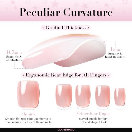 GLAMERMAID Nude Pink Press on Nails Short, Cinnamon Fake Nails Round Sqaure