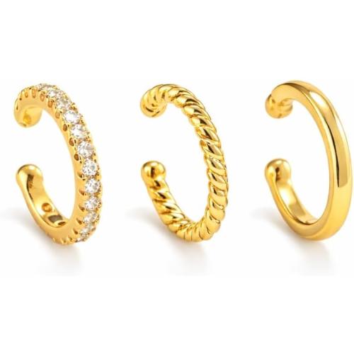 Gold Ear Cuff for Women, 14K Gold Plated CZ Cartilage Cuff | Non-piercing ear cuff with sparkling cubic zirconia. Lightweight stackable jewelry for everyday styling