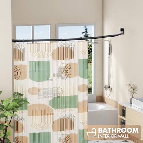 Curved Shower Curtain Rod for Bathroom, 40-72 Inches Adjustable Shower Rod | Rustproof Shower Curtain Rod with Rotating Brackets for Extra 30% Large Shower Space, 0.9MM thickness, Need to Drill, Black