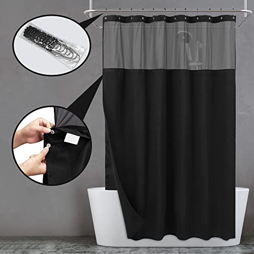 N&Y HOME Waffle Weave Shower Curtain with Snap-in Liner Set Black, 71x72