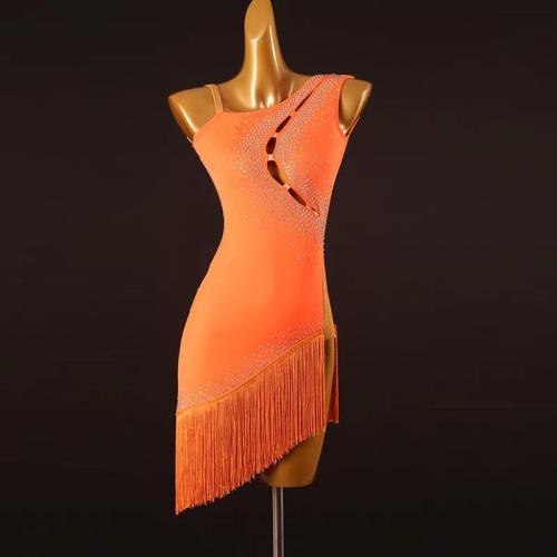 Large Professional Hollow Latin Dance Performance Dresses Women's Cha Cha Skirt Fringes Salsa Ballroom Training Dancewear