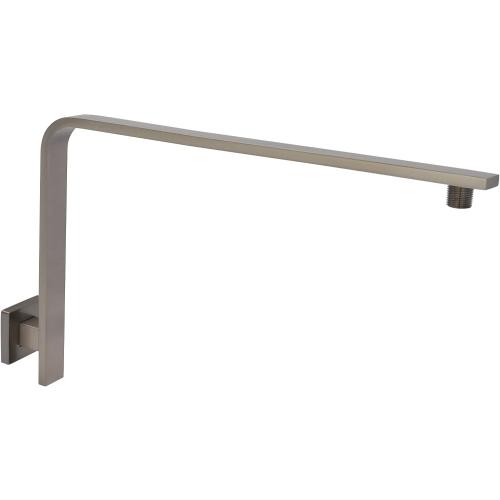 High Rise Shower Arm and Flange, 16 inch, Solid Brass, Square, PVD Brushed Nickel, Gooseneck Raised Shower Head Arm, Wall Shower Head Extension Arm, Both Soldered 1/2 NPT Tapered Threads