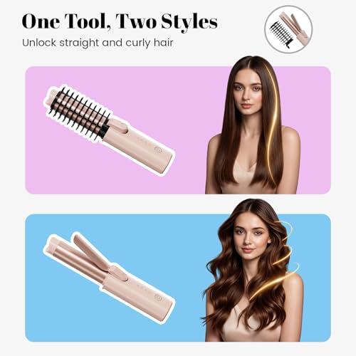 CARESKY® Cordless Curling Iron Brush, Portable Travel Curling Iron with Safety Lock, Rechargeable Heated Round Brush with 200 Million Negative Ions, 1 1/5 inch Battery Hair Curler Brushfor Styles