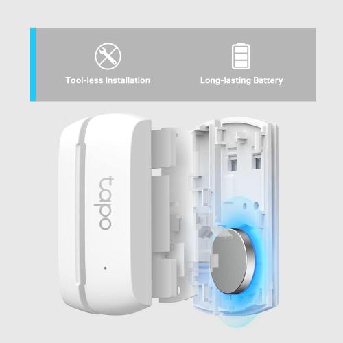 White Tapo Door Sensor Mini, REQUIRES Tapo Hub, Long Battery Life w/Sub-1G Low-Power Wireless protocol, Contact Sensor, 15mm Wide Gap Allowed, Real-Time Notification, Smart Action (Tapo T110)