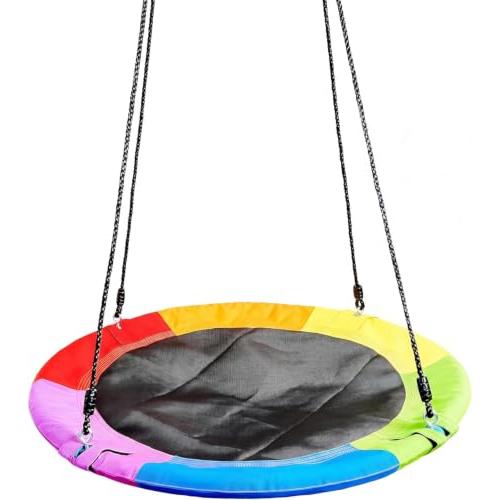 TURFEE 40 Saucer Tree Swing for Kids Outdoor, 900Lb Weight Capacity, Waterproof Swing Seat with Adjustable Hanging Straps for Children Playground Backyard (Rainbow)