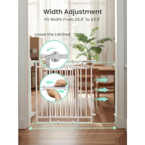 Grownsy Baby Gate for Stairs- No Bottom Bar, 29.8” to 43.5” for Child and Pet, Dog Gate with Auto-Close & One-Hand Operation, Hardware-Mounted (Drill Needed) Installation for Doorways and Indoor Use