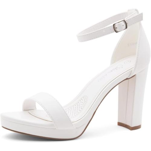 Size 8.5 Color White Shoe Land Women's Platform Heels - Chunky Block Heeled Sandals with Ankle Strap, Open Toe Dressy High Heels for Women, Comfortable Prom, Wedding & Party Pumps 2025
