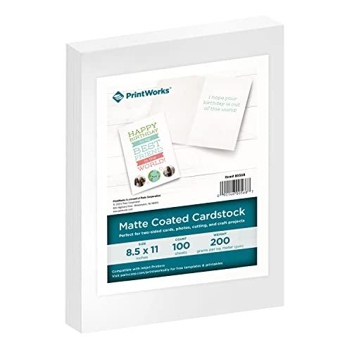 PrintWorks White Matte Cardstock 8.5 x 11 - 100 Sheets - 200 gsm Paper/110 lb Cardstock - Prints Like Matte Photo Paper - Ideal for School & Crafts - Photo Card Stock Made in the USA (00568)