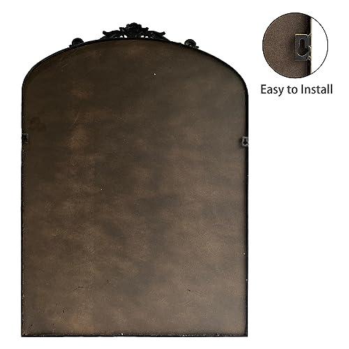 Wall Mirror Window Decorative Traditional Mirrors Antique Arched Farmhouse for Living Room Bedroom Entryway Bathroom Vanity (36 * 24 * 1.2, Black)