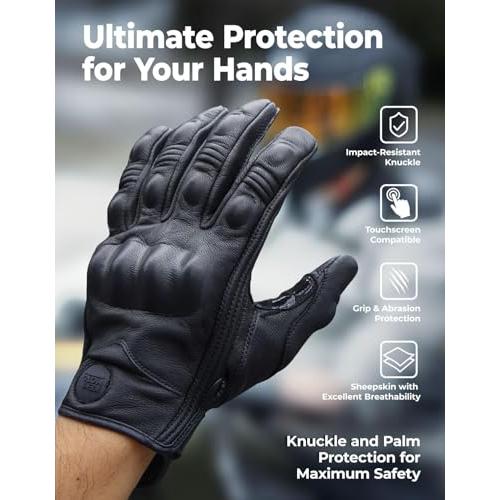KEMIMOTO Motorcycle Gloves, Leather Motorcycle Riding Gloves for Men and Women, Touchscreen Motorbike Gloves for Motorcross Racing BMX MTB Cycling with Hard Knuckle