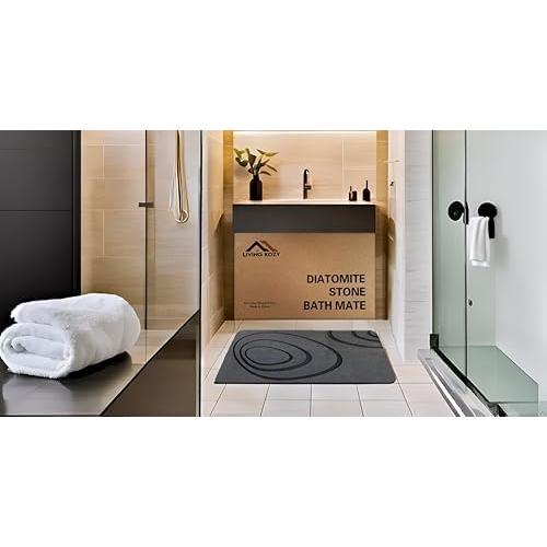 Premium Stone Bath Mat, Modern Diatomaceous Earth Shower mat, Diatomite Non-Slip Super Absorbent Bathroom Floor mat, Luxurious Quick-Drying Shower mat, Easy to Clean, Dark Gray, 15x24 Large.