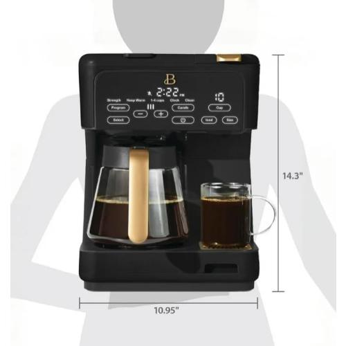 Beauti Multi Brew 12 Cup Programmable Drip & Single Serve Coffee Maker, Versatile Brewing (6oz, 8oz, 10oz, 12oz, 14oz), Pods or Ground, Over Ice option, Keep Warm mode (Black) ( little damage)