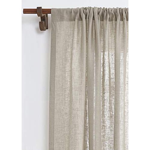 Solino Home Natural Linen Curtain 120 Inches Long, Light Filtering Rod Pocket Curtain 52 x 120 Inch, 100% Pure Linen European Flax Window Treatment for Living Room, Bedroom