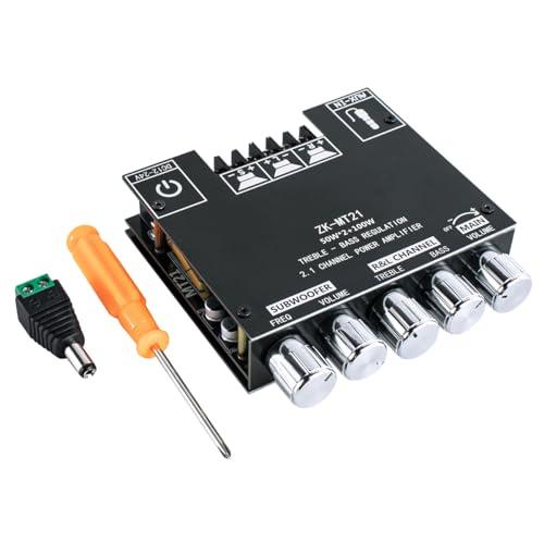 ZK-MT21 2.1 Channel Bluetooth Audio Power Amplifier Board 50W×2 100W with Treble and Bass Control for DIY Bluetooth Speaker Home Theater